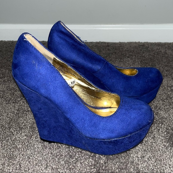 Blue Suede Wedges - Picture 2 of 9